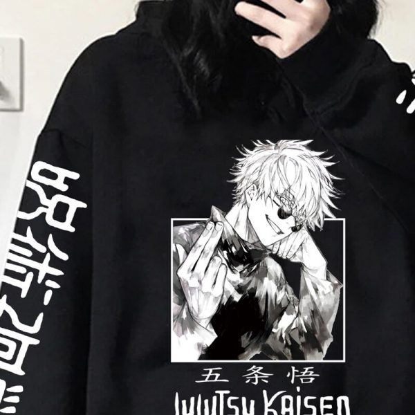 Jujutsu Kaisen Hoodie Hip Hop Anime Gojou Satoru Print Hooded Pullovers Tops Loose Long Sleeves Harajuku 1 - OFFICIAL ®Jujutsu Kaisen Merch