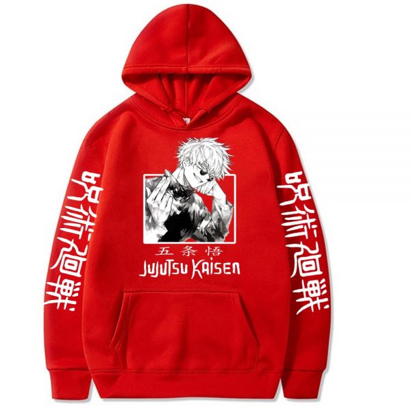 Jujutsu Kaisen Hoodie Hip Hop Anime Gojou Satoru Print Hooded Pullovers Tops Loose Long Sleeves Harajuku Man Clothes